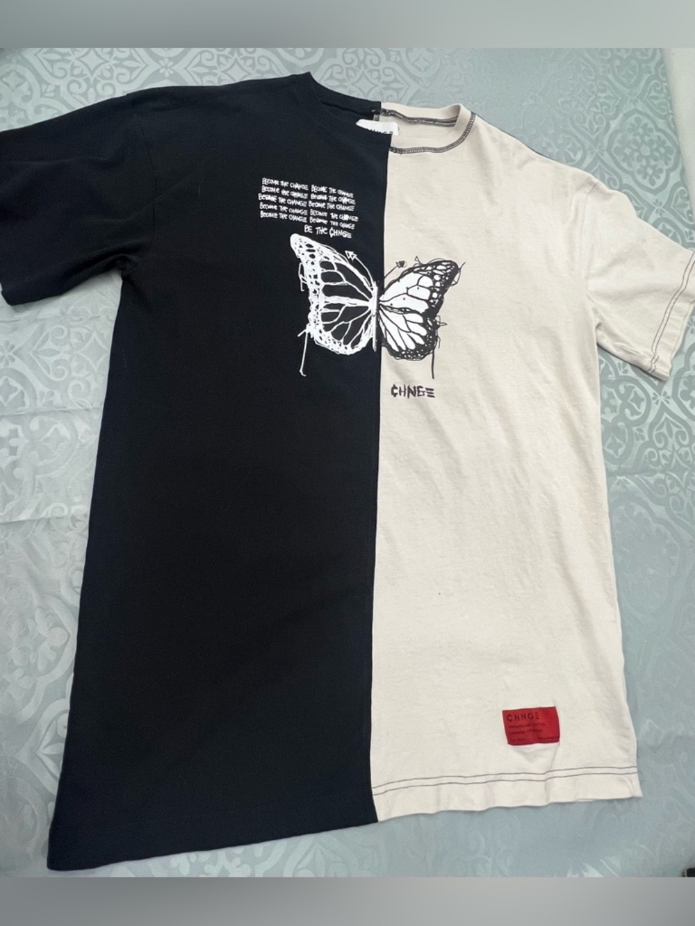 CHNGE Black & Cream Split Butterfly Graphic Tee 100% organic cotton